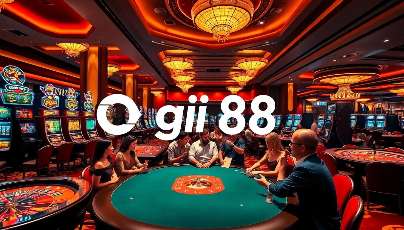 Players enjoying the excitement of games at gi88 casino with tables and cheerful atmosphere.