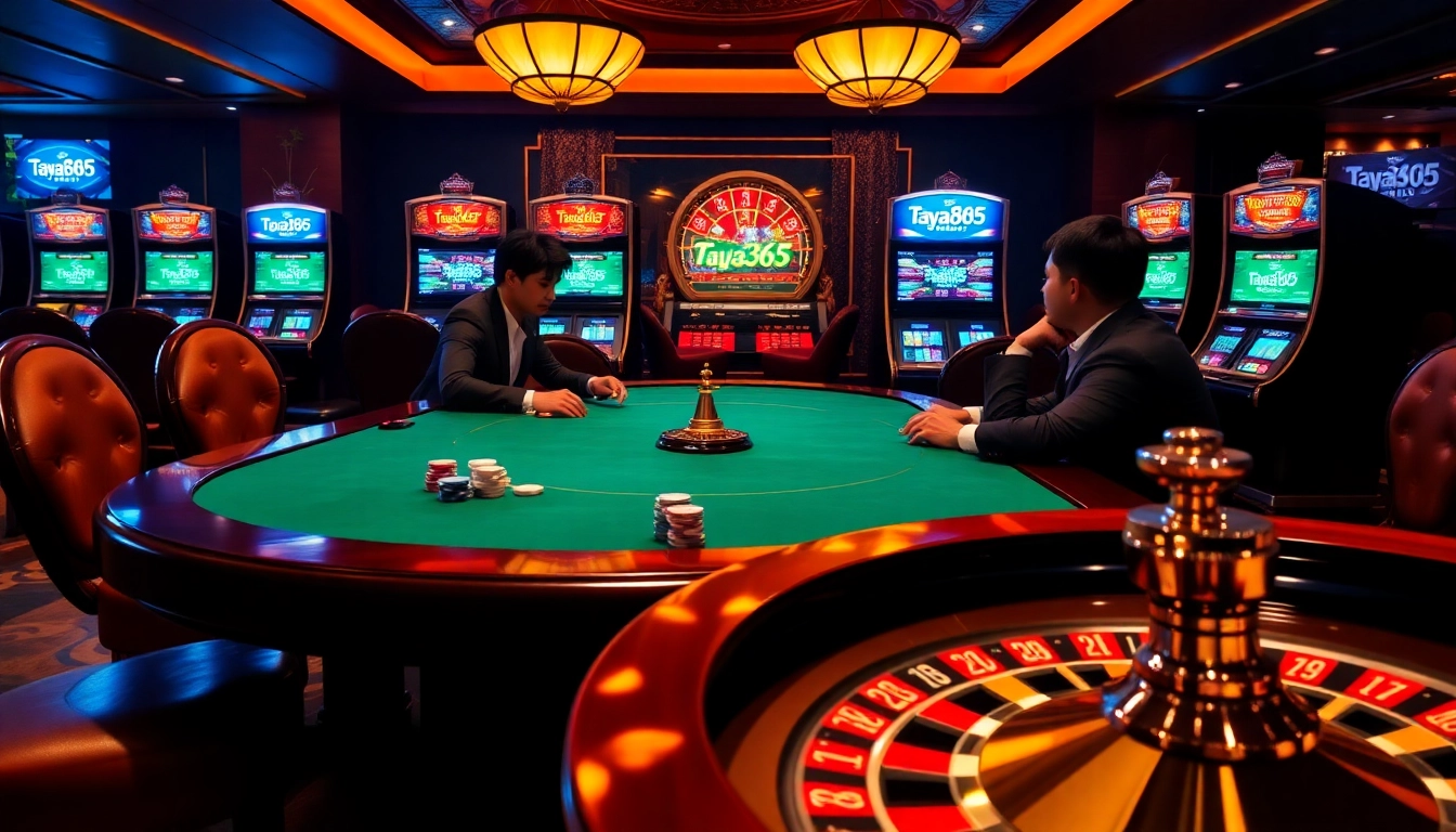 Experience thrilling gameplay at Taya365 PH with vibrant casino elements like poker chips and roulette.