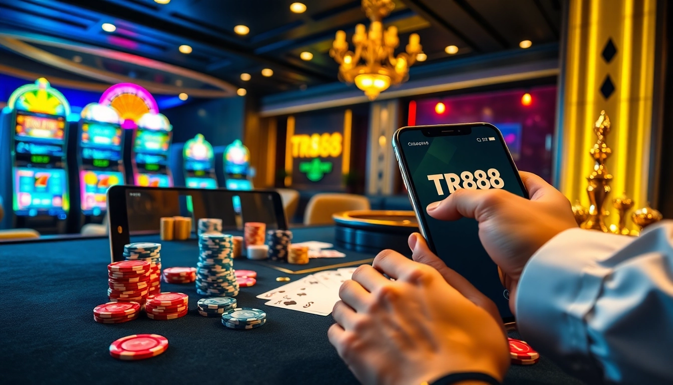Experience TR88 gaming excitement at a luxurious casino with vibrant tables and slots.