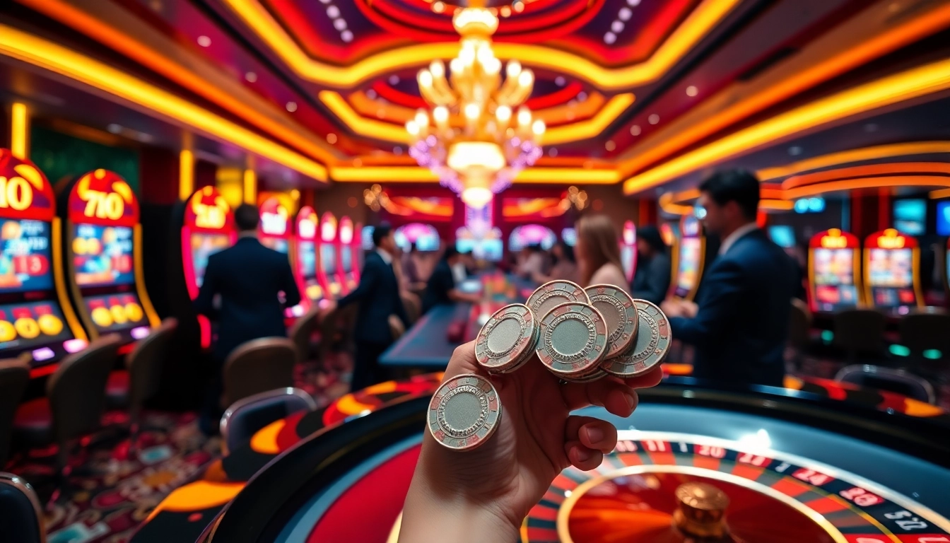 Experience the thrill of 7M casino games with vibrant slot machines and eager players.