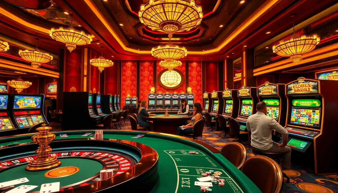 Experience excitement at ee88 casino with colorful tables, gaming chips, and immersive slot machines.