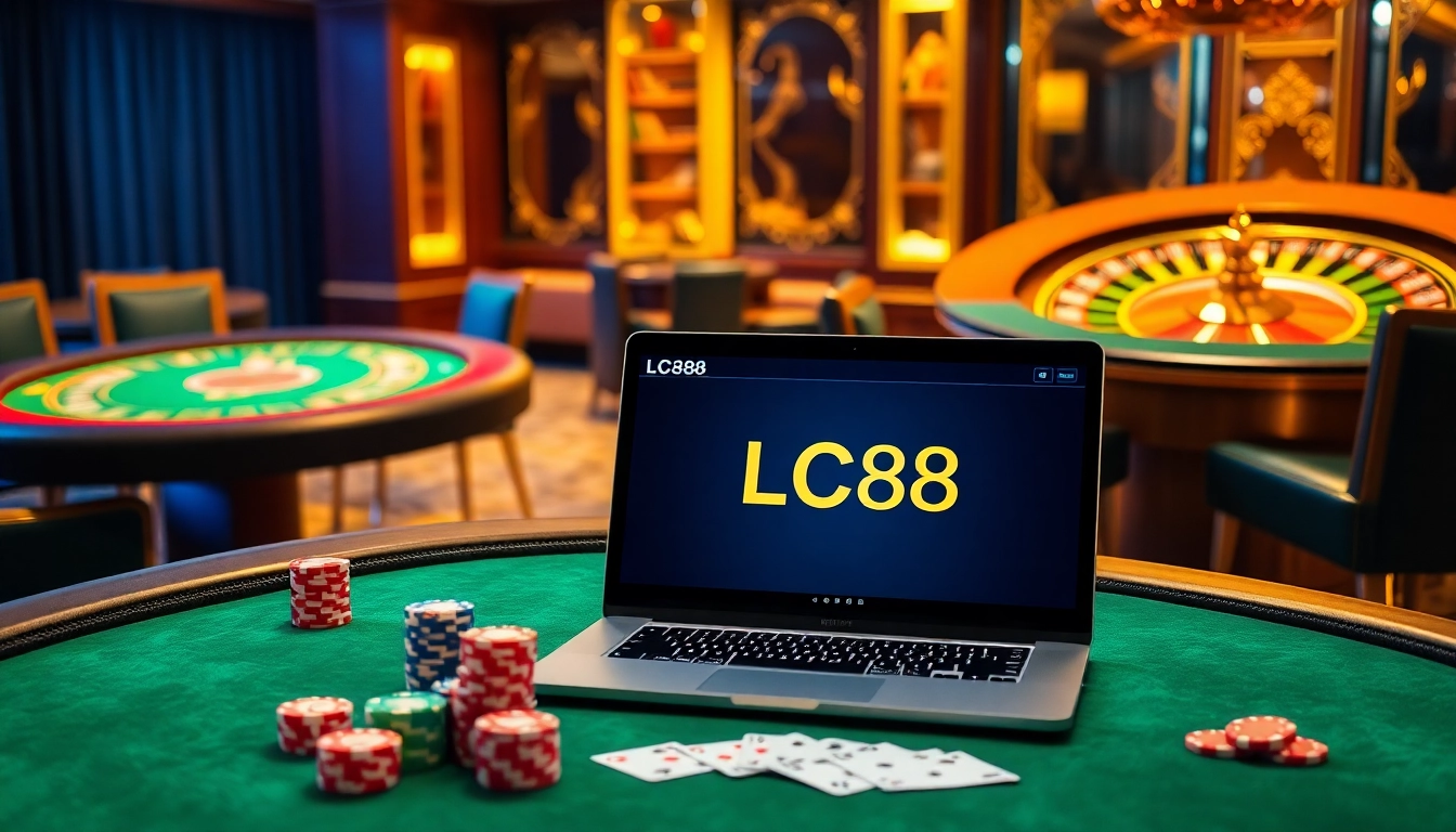 Experience the thrill of gaming with LC88 at a luxurious casino table environment.