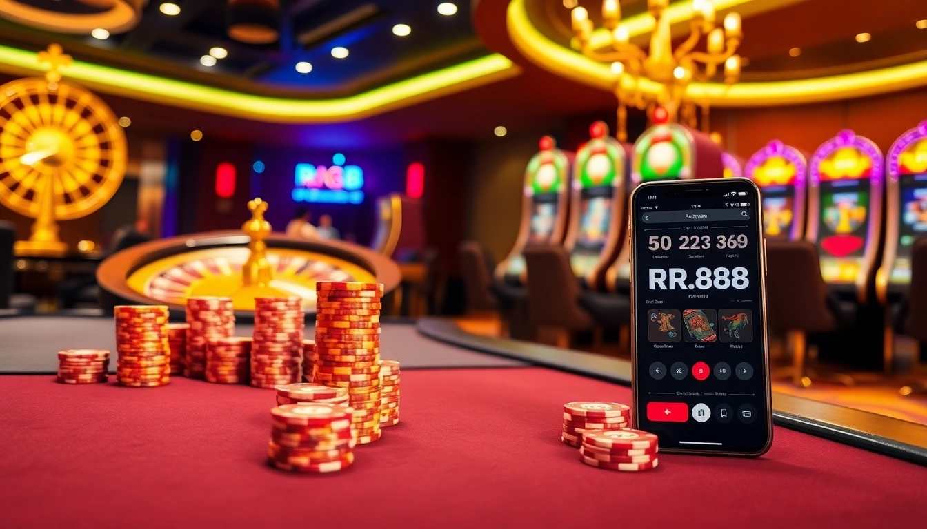 Experience excitement at RR88 with vibrant slot machines and a thrilling poker table scene.