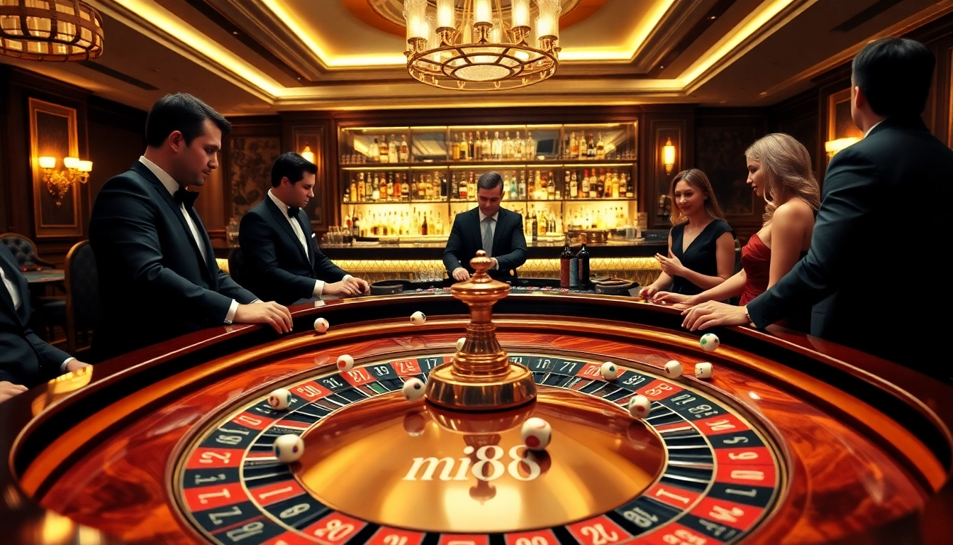Experience the thrill of winning at mi88's exciting luxury casino atmosphere with roulette and poker.