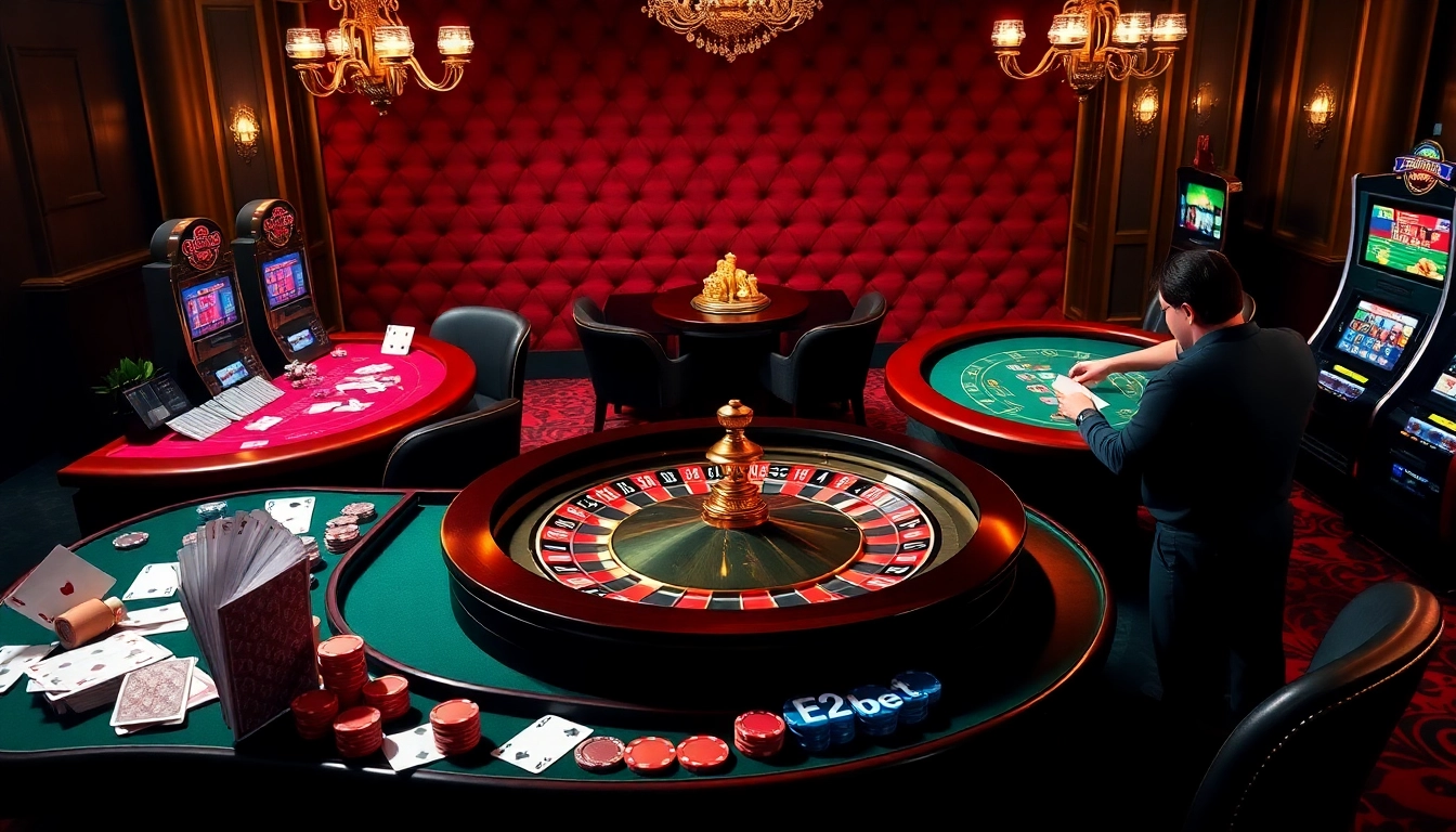 E2bet players enjoying thrilling casino gaming action with vibrant cards and chips.
