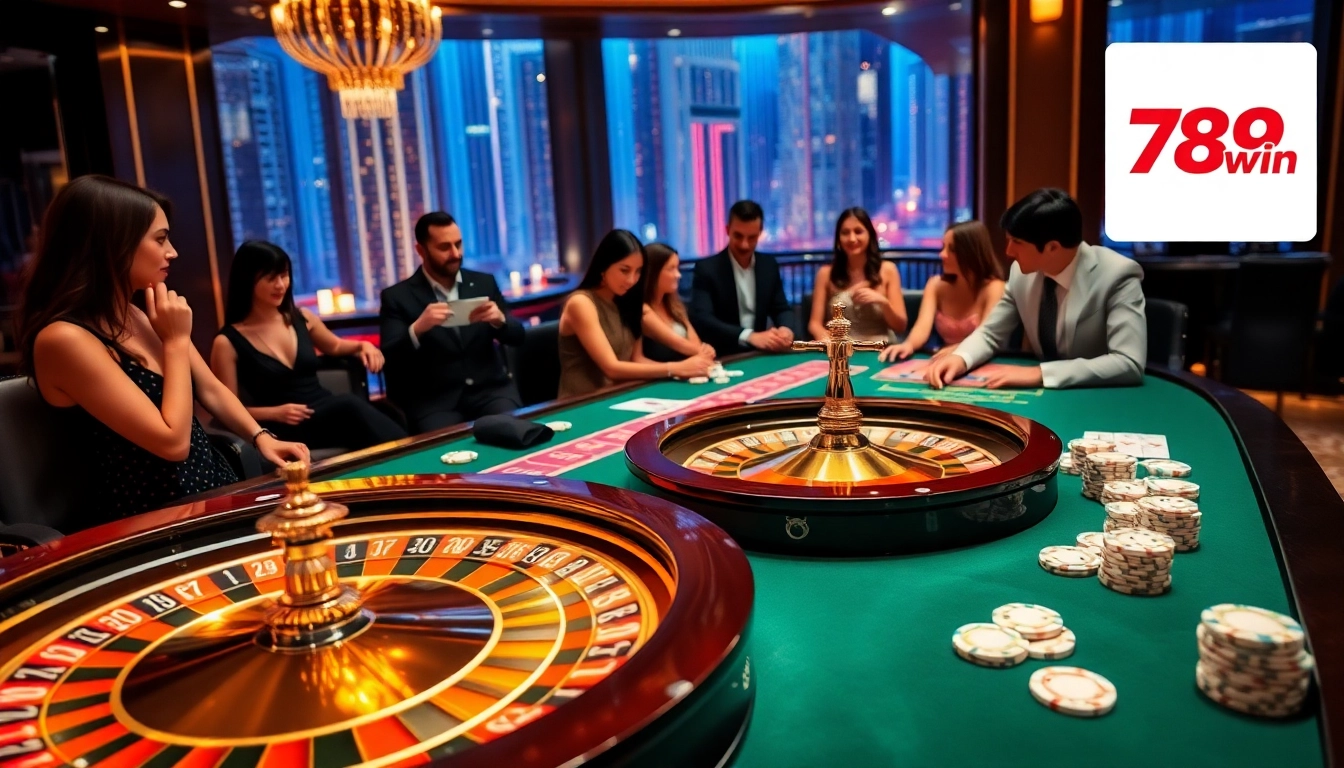 Thrilling roulette game at 789win casino with vibrant chips and cards.
