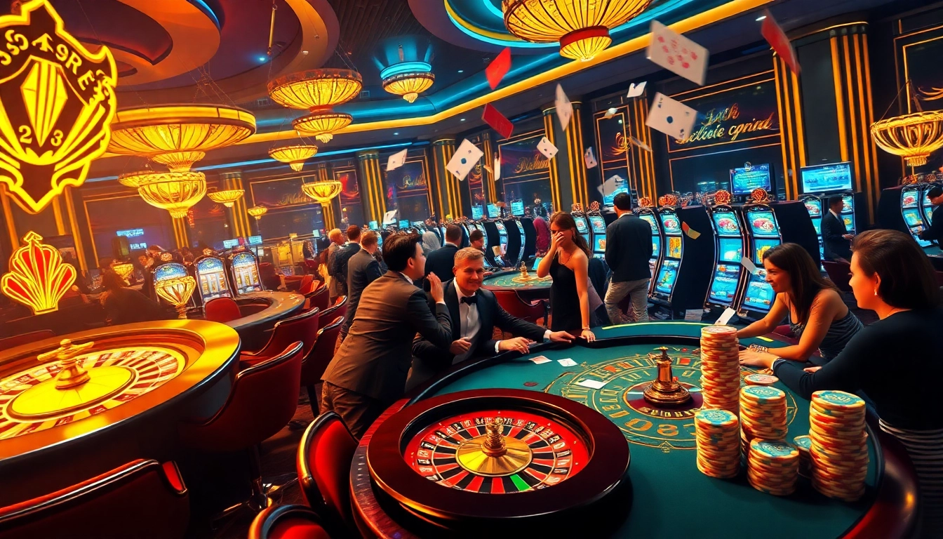 Gamblers celebrating a win at pg88, with vibrant roulette wheels and colorful poker chips.