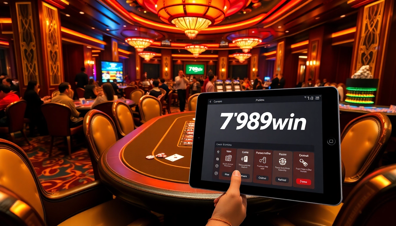 Competitive players enjoy poker at a luxurious casino table while using 789win's online platform.