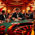 Mega888 players enjoying a high-stakes poker game in a luxurious casino setting.