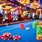 Nohu-inspired casino scene showcasing vibrant poker chips and elegant gaming tables.