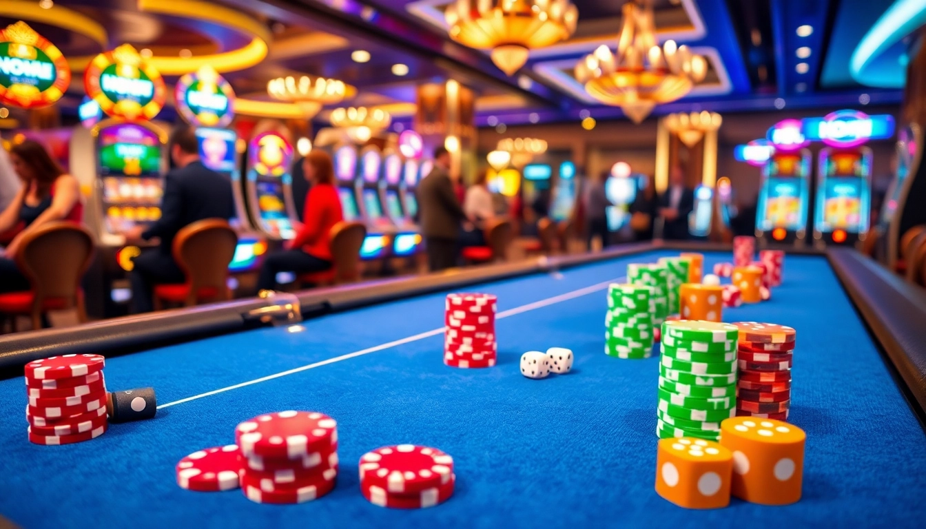 Nohu-inspired casino scene showcasing vibrant poker chips and elegant gaming tables.