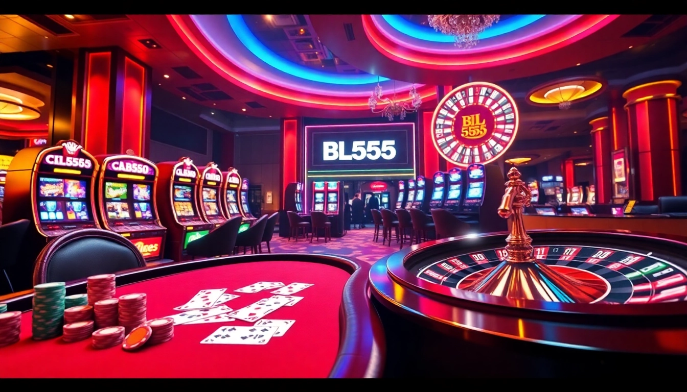 Experience high stakes action at BL555 casino with vibrant slot machines and exciting poker tables.