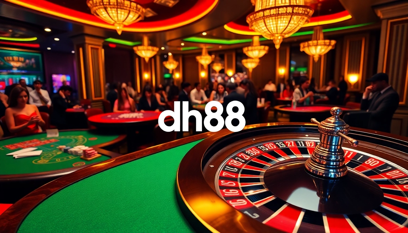 Experience thrilling casino gameplay at dh88 with vibrant tables, poker chips, and exciting roulette.