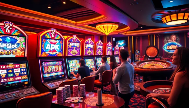 Rasakan sensasi menang di mesin slot apk dalam suasana kasino yang penuh warna.