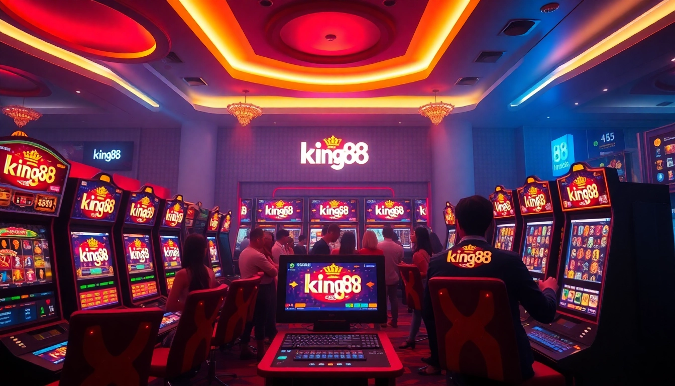 Experience the excitement of king88 with friends in a vibrant online casino setting featuring modern gaming devices.