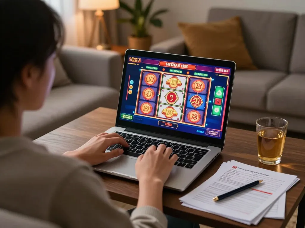 Experience the thrill of playing luckywin on a laptop in a cozy home setting