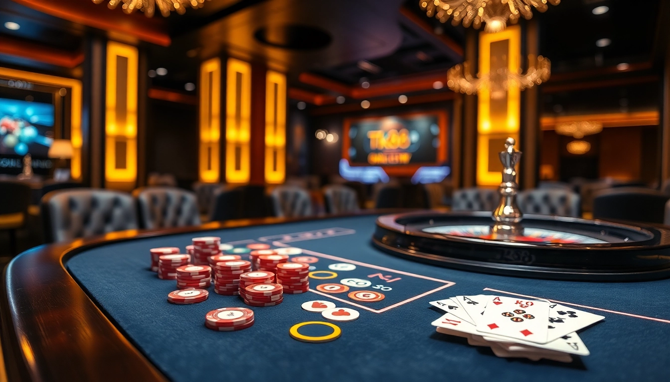 Experience luxury gaming at tk88 with an elegant casino table and vibrant atmosphere.
