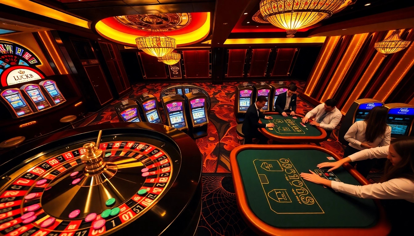 Players engage in high-stakes gaming action at LUCK8's luxurious casino tables.