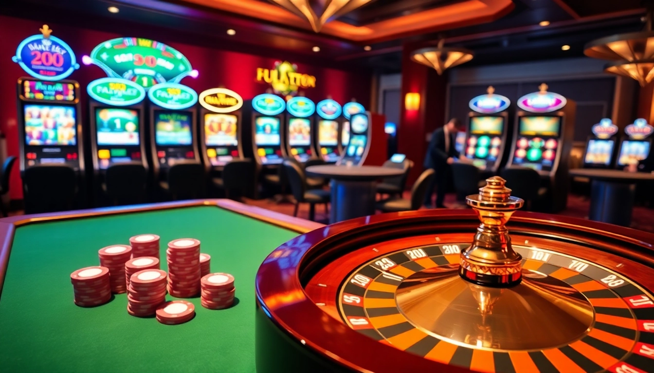 Experience thrilling gameplay at luck88 with an exciting casino table and vibrant slot machines.
