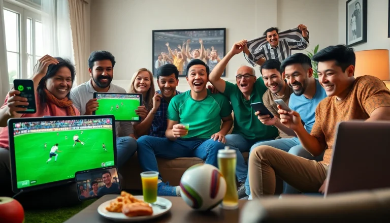 Fans enjoying live football streaming on OKWINTV, showcasing excitement and engagement.