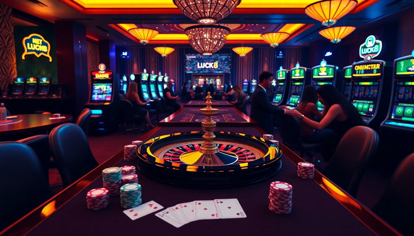 Excited gamblers engaging with LUCK8's vibrant online casino experience.
