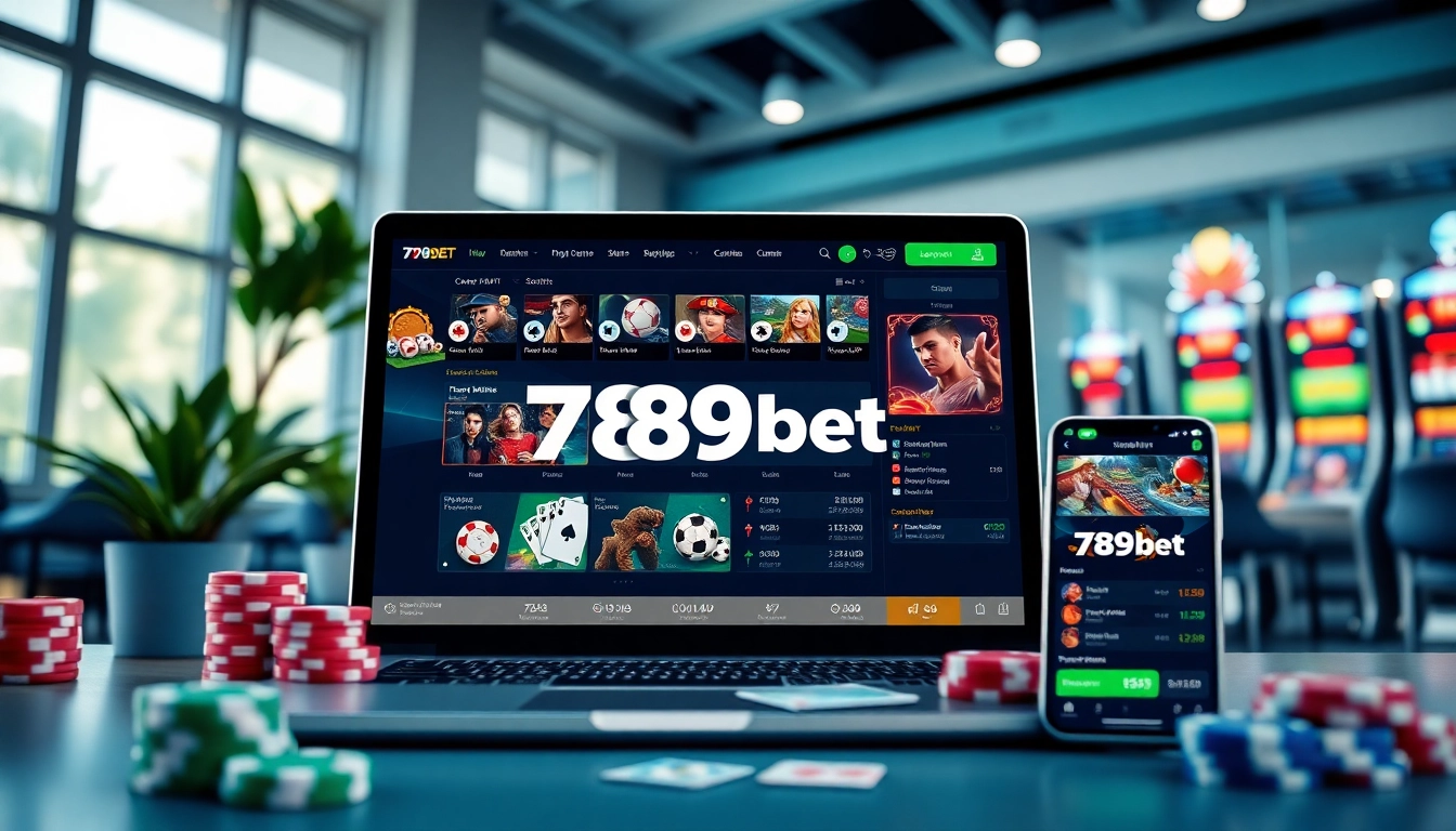 Engaging 789bet online gambling scene showcasing poker, slots, and sports betting.