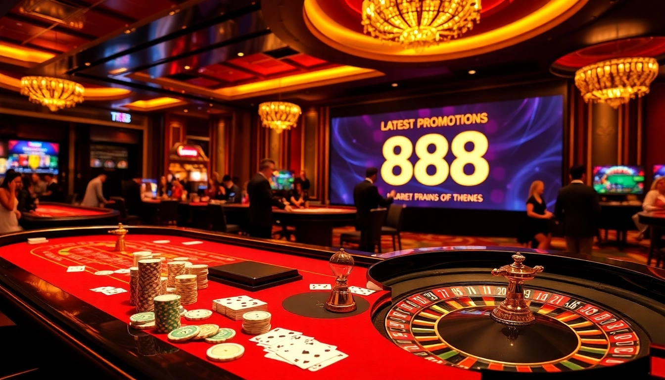 Engage with TR88 casino excitement showcasing poker, roulette, and vibrant gaming tables.