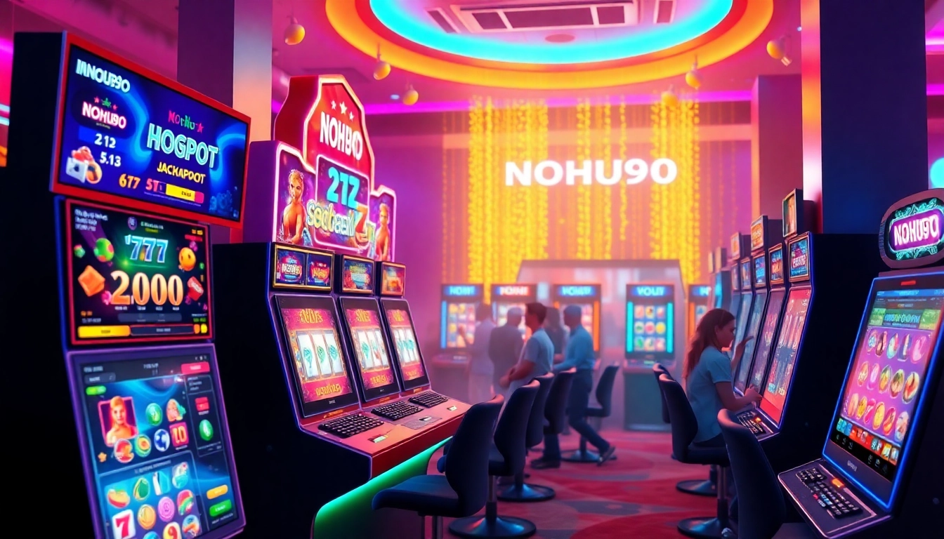 Exciting NOHU90 online gaming interface showcasing vibrant slot games and jackpots.