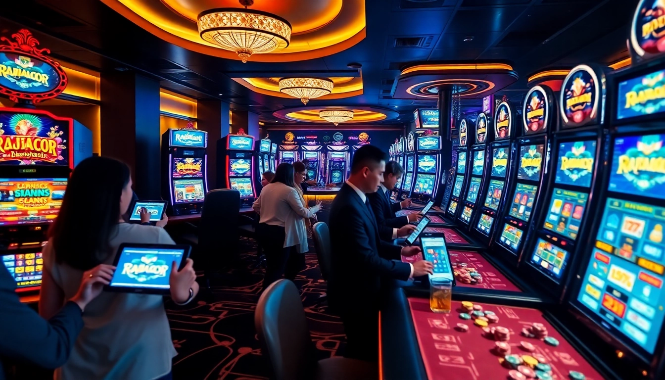 Players engaging with RAJAGACOR slot machines, showcasing excitement and winning potential.