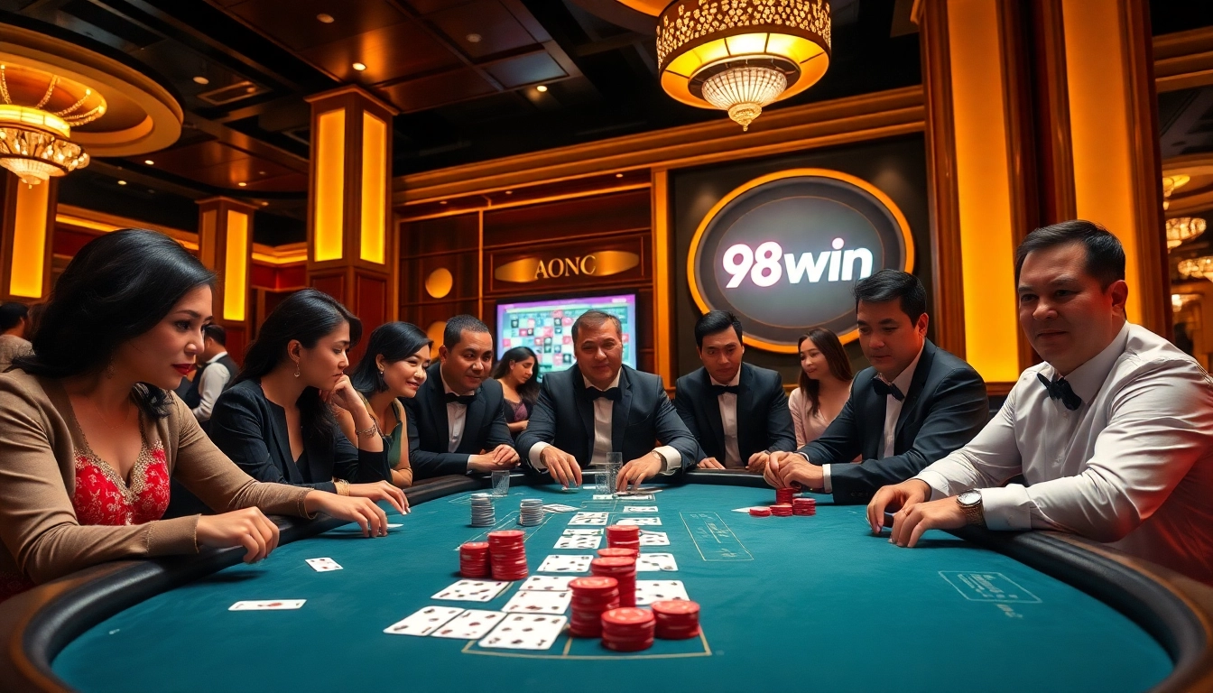 Players enjoying a thrilling game at 98Win's luxurious casino setup.