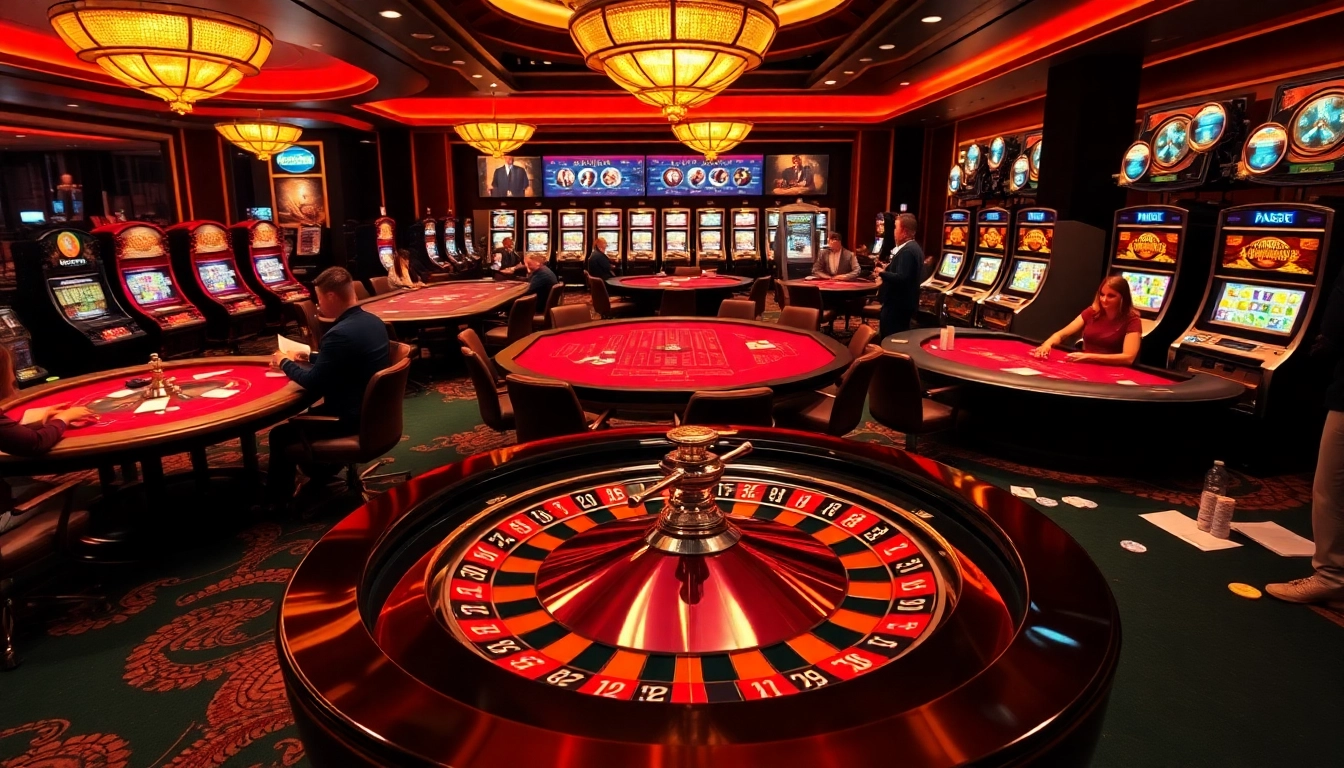 The dynamic atmosphere of 123bet highlights an exciting roulette game at a luxurious casino, showcasing luxury gaming.