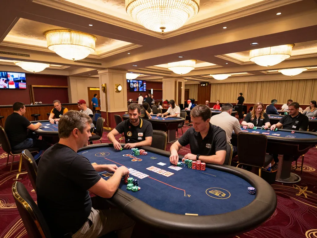 Iwin poker players engaging in high-stakes gaming at an upscale casino table