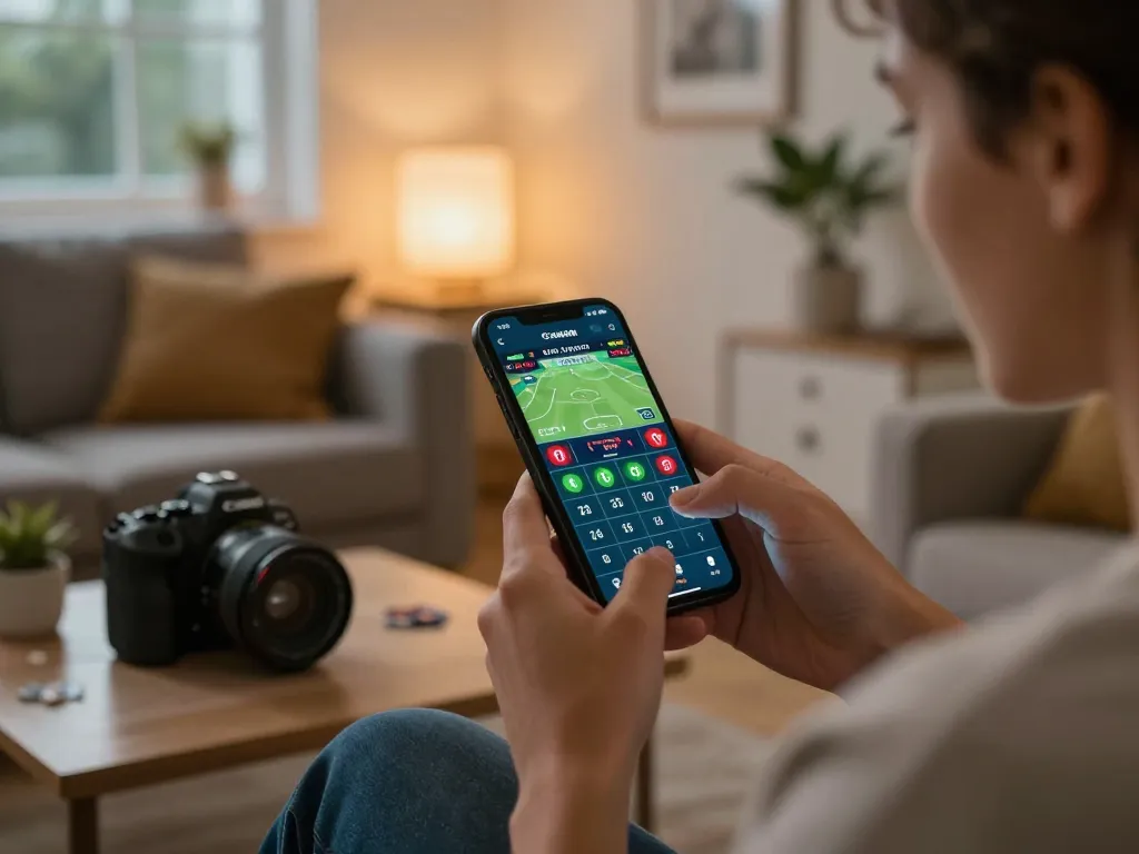 Betting on live sports via 388bet app in a cozy home environment.