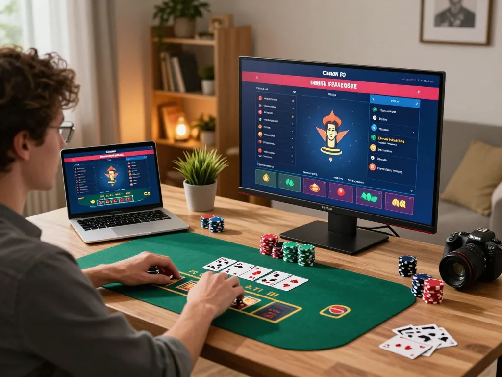 Engaged user playing okwin online casino games on a modern laptop at home.