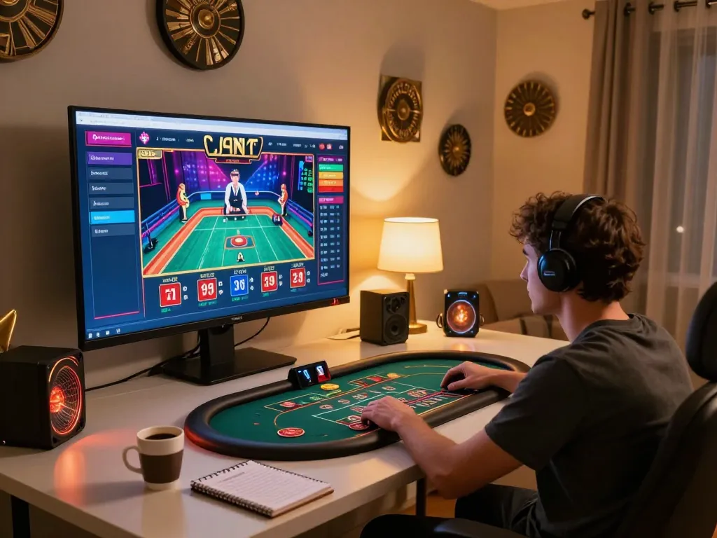 Engaged player at Go88 online casino, showcasing vibrant live dealer game interface and strategic setup.
