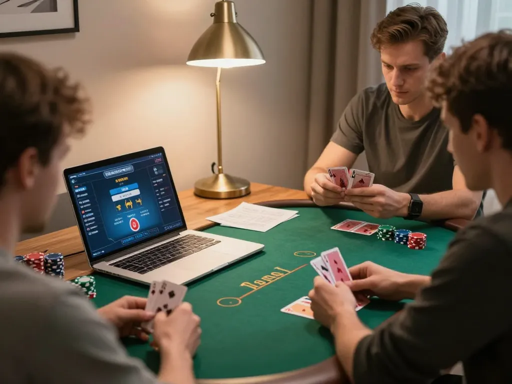 Hi88 players strategizing in an online poker game, showcasing thoughtful gameplay and excitement.