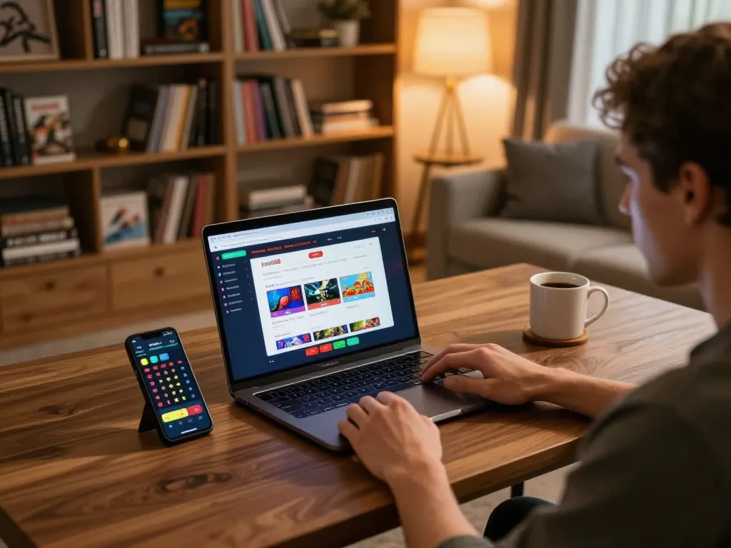Hello88 users betting online at home with a laptop and smartphone in a cozy setting.