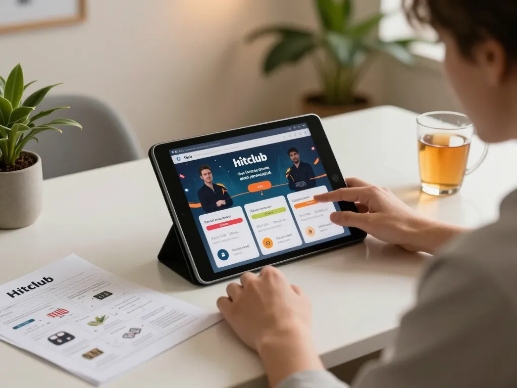 Tải hitclub with engaging tablet display in a cozy home gaming setup, emphasizing responsible play
