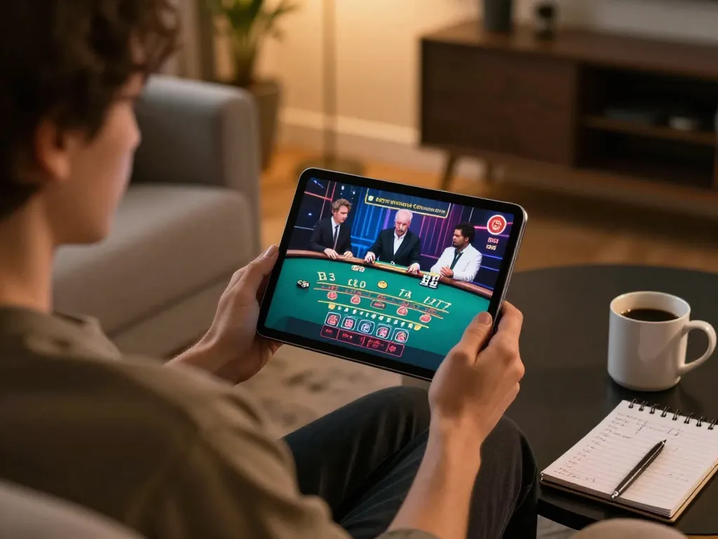 Engaging in live dealer blackjack with SKY88 com in a cozy home setting, showcasing responsible gaming.