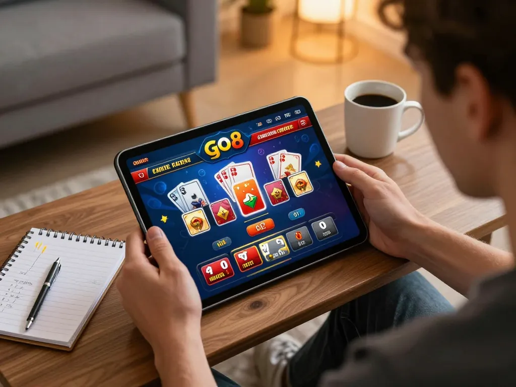 Engaging gaming session at go8 casino with a player immersed in online betting actions.
