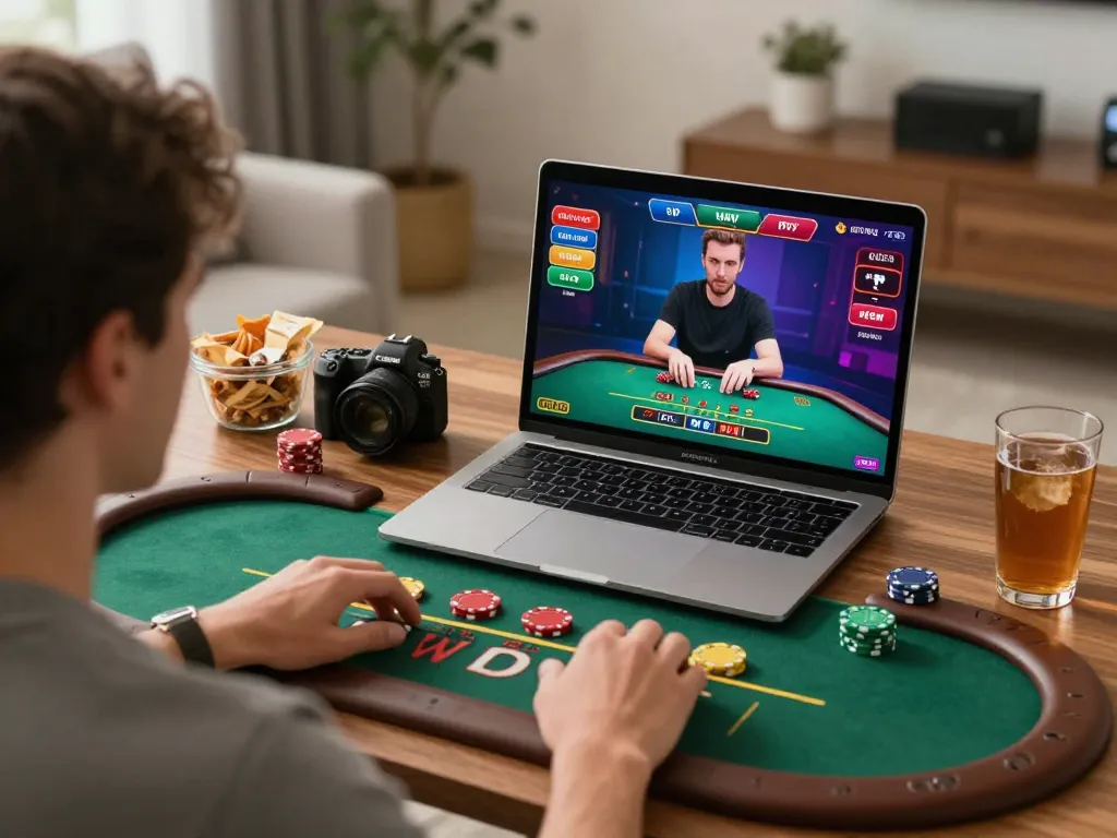 Engaging blackjack gameplay at home using f8beta2 platform with player analyzing strategies