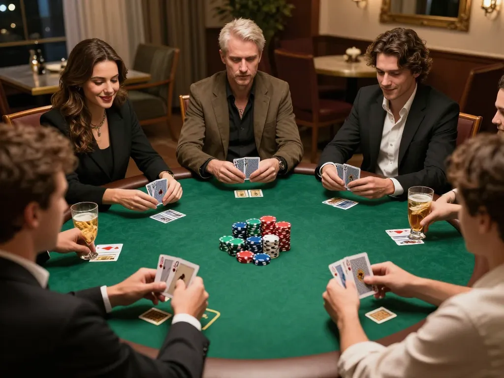 Join friends for an exciting night with poker chips and cards featuring 5679 strategy.