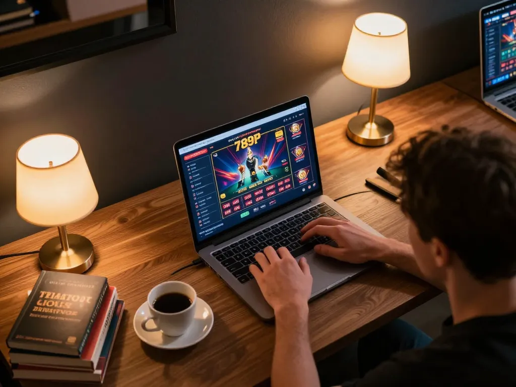 Engaging in 789P online casino gaming from a cozy home setup with strategic notes