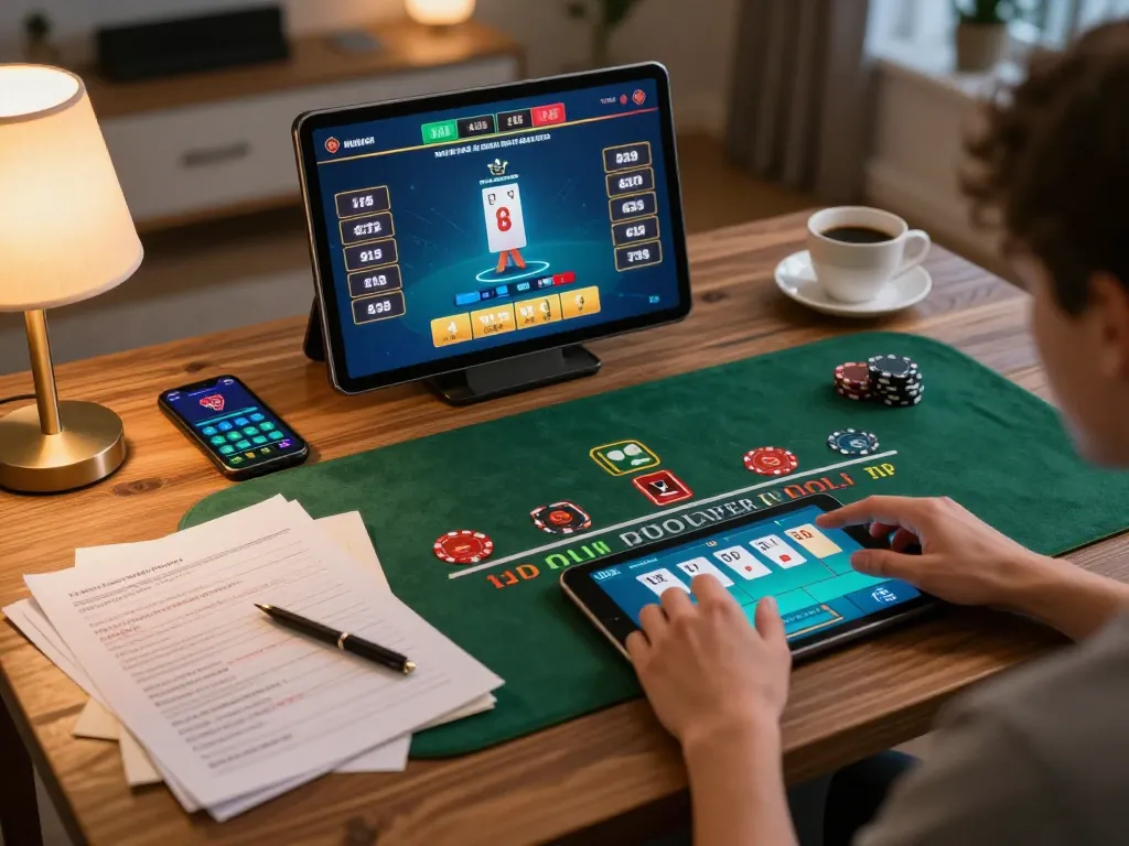 Player engaging with debet strategy notes while enjoying live dealer blackjack online