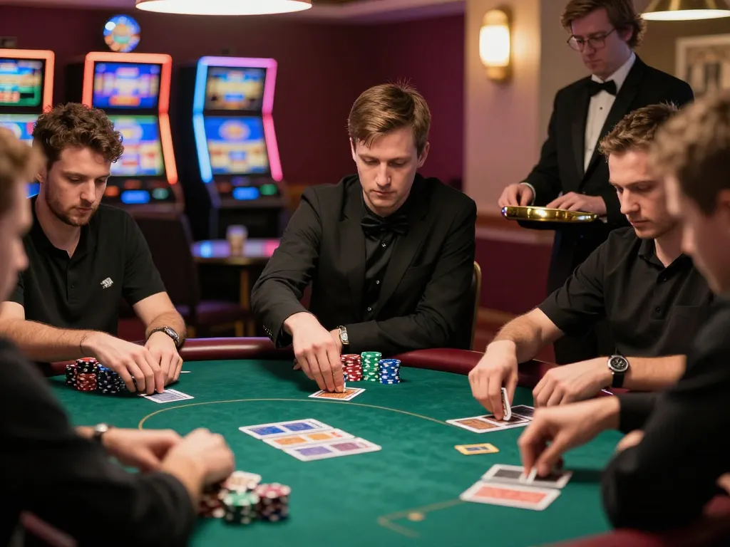 Players strategizing during a competitive poker game at HD88 casino, showcasing intense focus and thrilling atmosphere