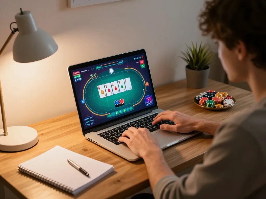 TIP88 player engaged in online poker, showcasing exciting gameplay at home
