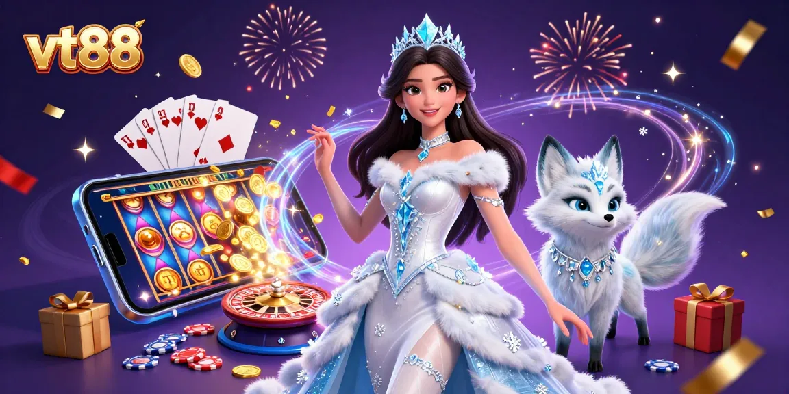 vt88 energizes players with vibrant 3D illustration featuring engaging casino elements and festive magic
