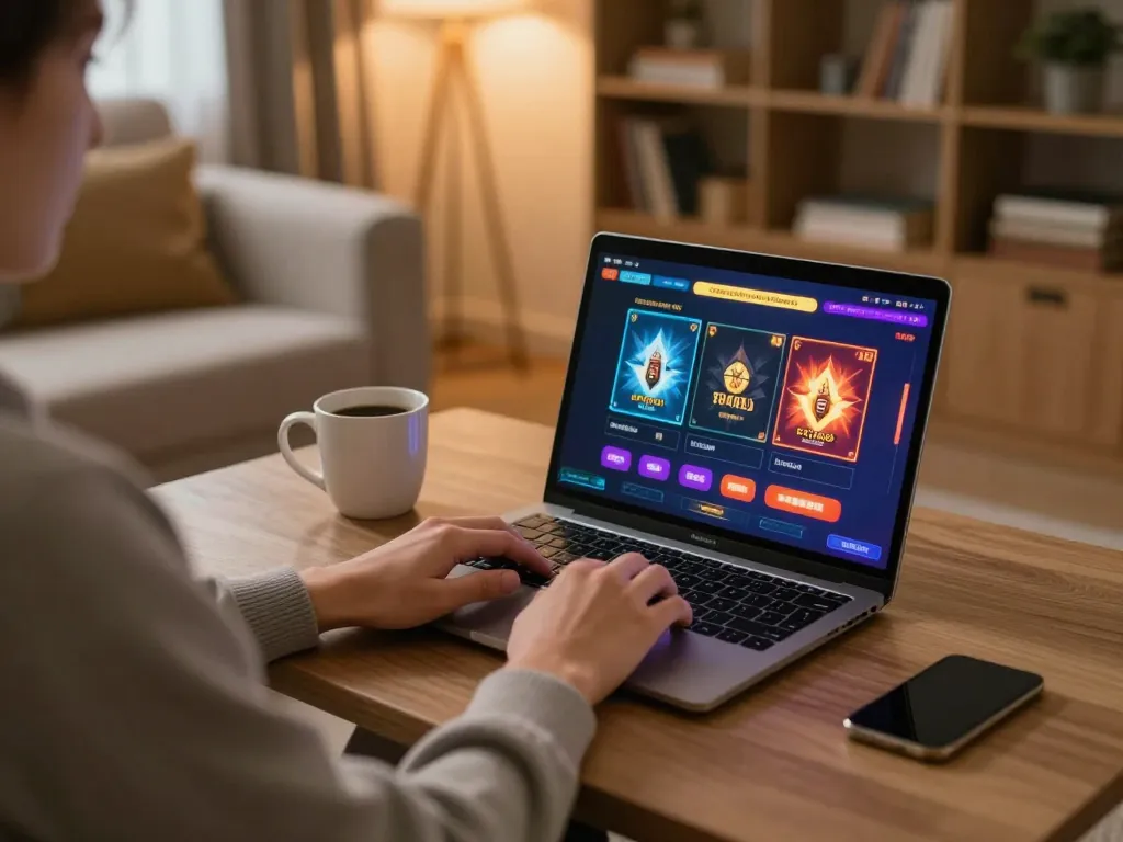 Engaging online gaming scene showcasing OPEN88 on a laptop, promoting a relaxed gambling experience
