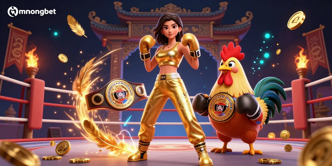 Experience mahongbet action with a dynamic illustration of champions in a vibrant gambling arena.