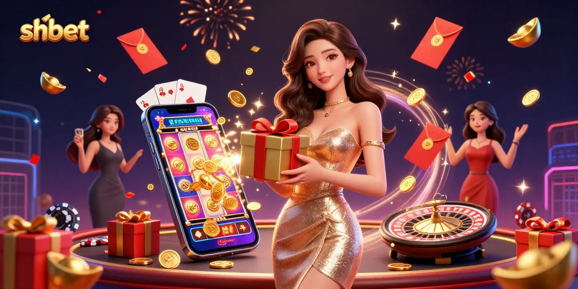 Experience the excitement of winning at shbet with a glamorous Asian woman celebrating in a vibrant casino scene.
